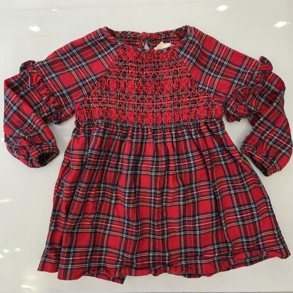 Hatley Baby Girls Holiday Tartan Plaid Party Dress Red Boho Casual 18-24months